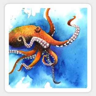 Orange Octopus Drifts Into the Blue Sticker
